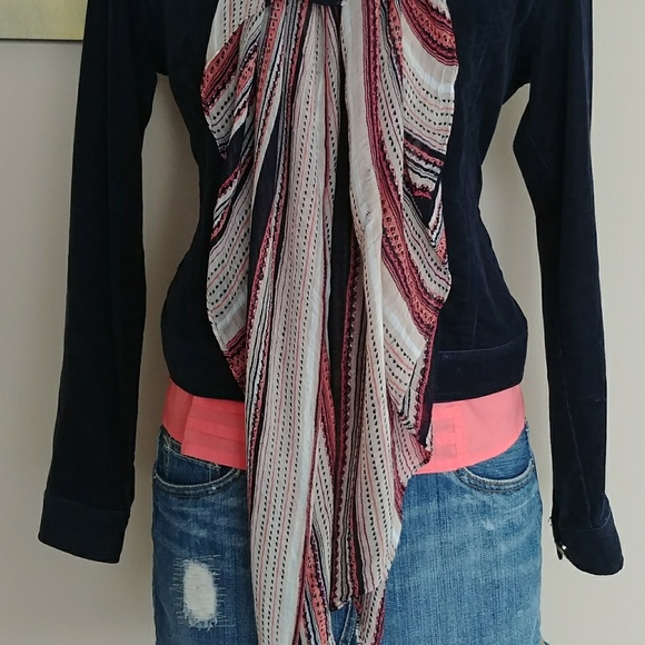 BRAIDED TASSLE STRIPED PINK TAN BLACK HEART PRINT - Picture 5 of 5